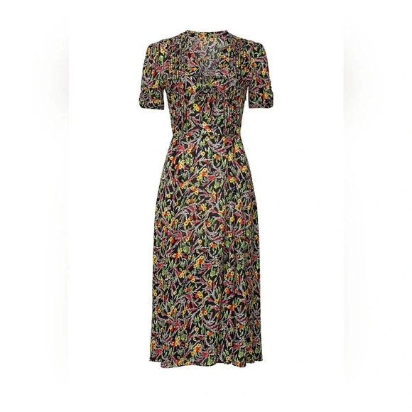 Polo Ralph Lauren Printed Grace Dress size 0 Midi Fit Flare Floral Silk Spring - Picture 5 of 14